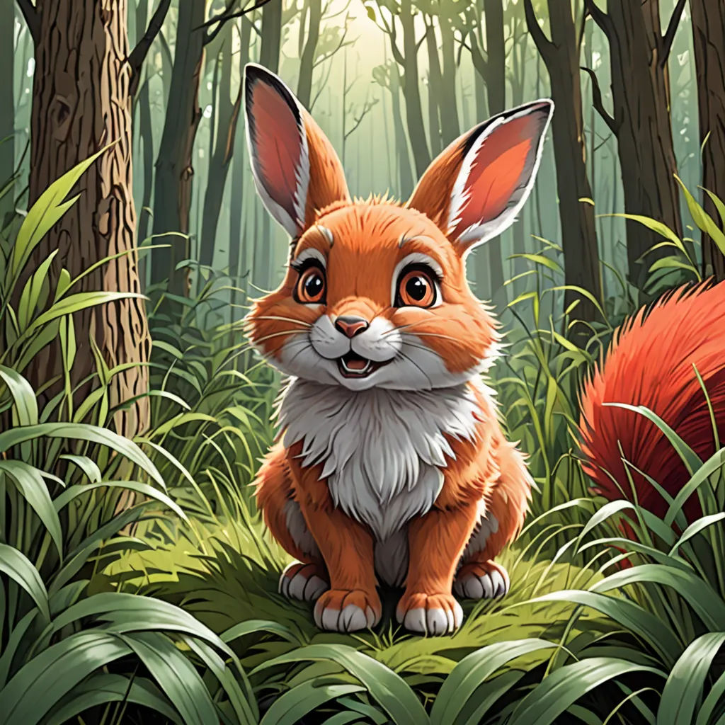 a painting of a fox in the woods with a forest background and trees and grass, with a forest scene in the background, furry art, a storybook illustration, Chris LaBrooy, official art