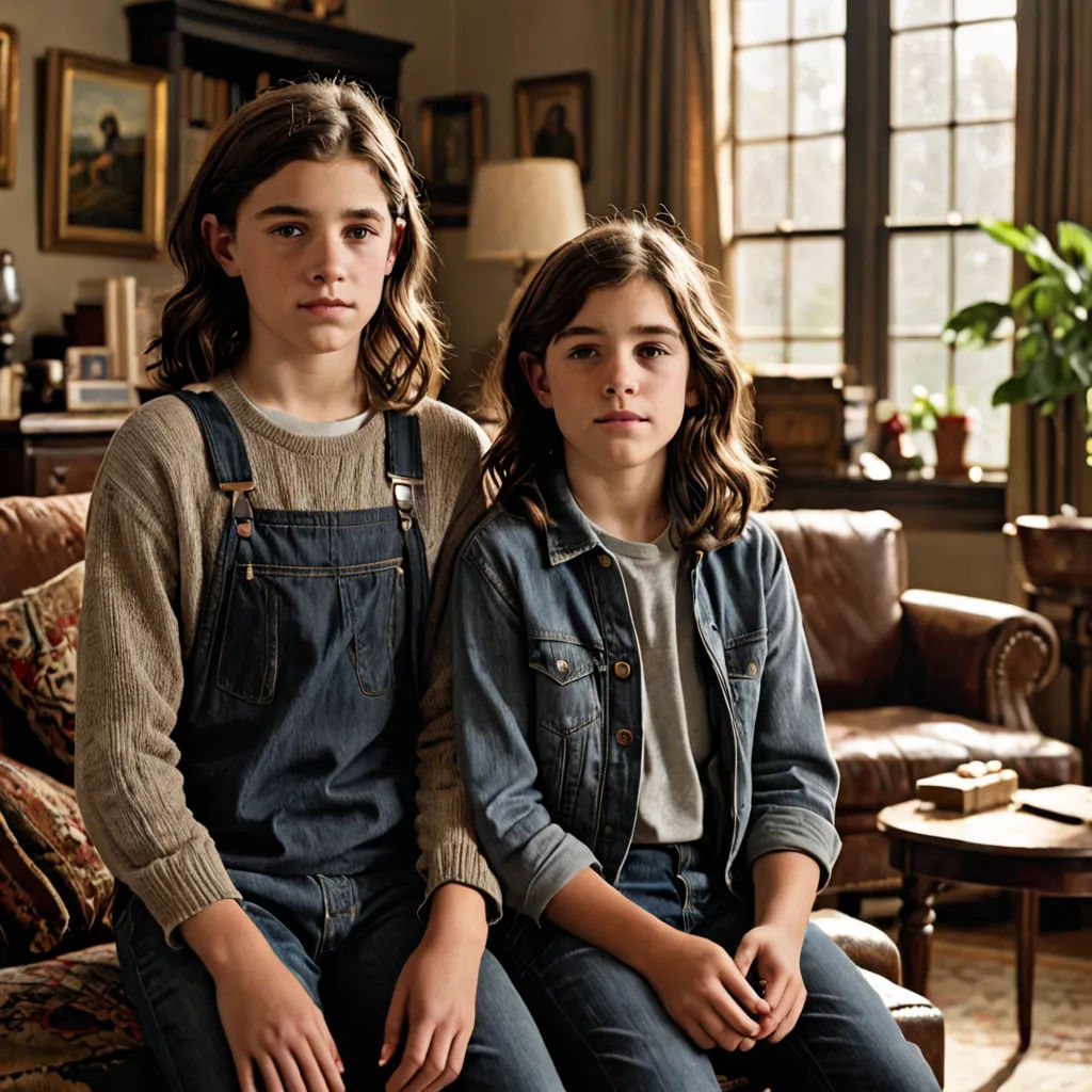 two girls sitting on a couch in a living room with a window behind them and a couch in the background, Annie Leibovitz, international gothic, a flemish Baroque, promotional image