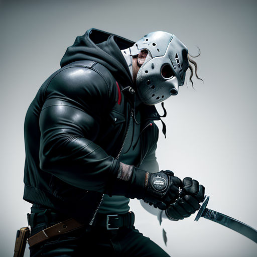 a man in a mask holding a knife and a knife in his hand with a hood on his face