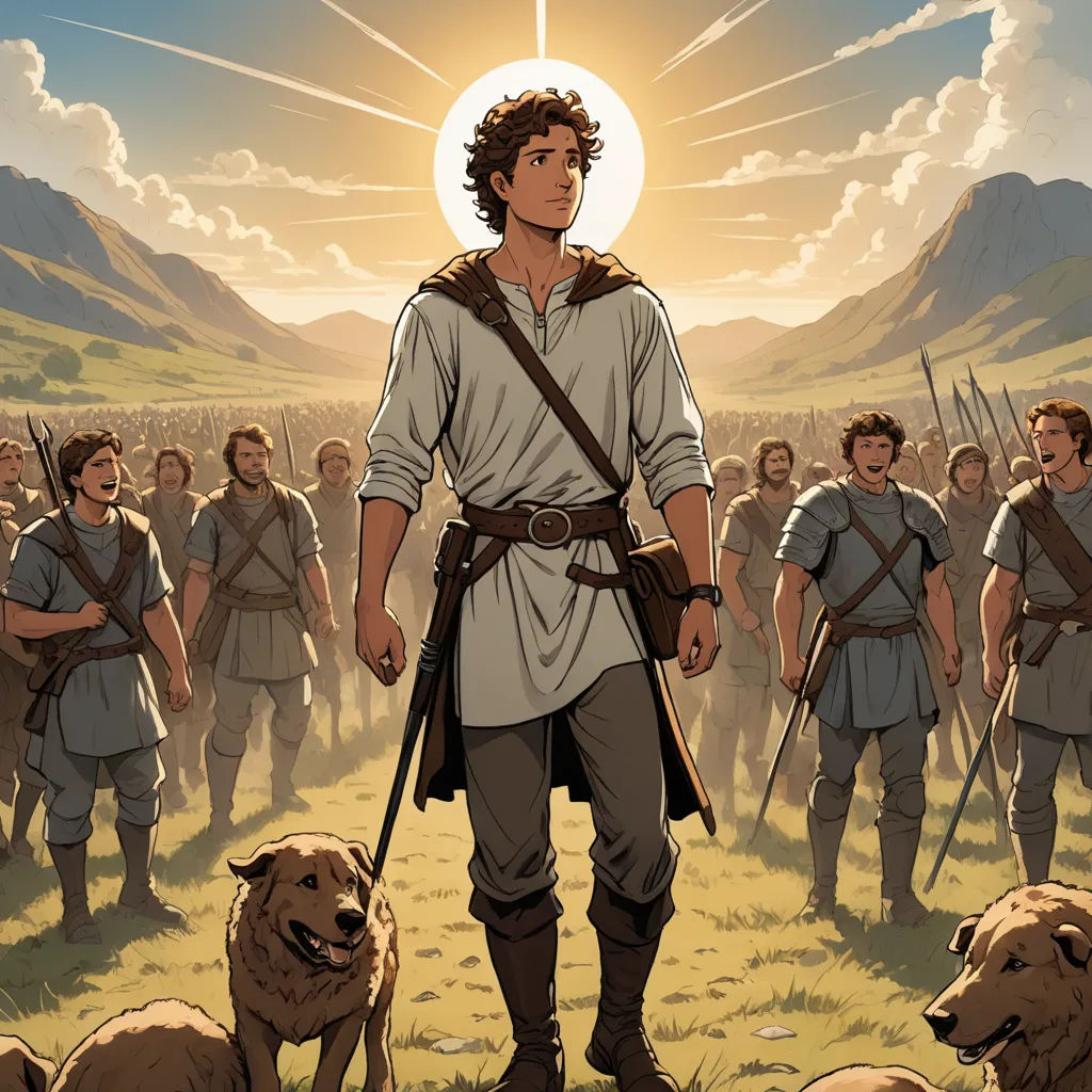 a man standing in front of a group of men with dogs and a sun in the background of the picture, furry art, a comic book panel, Brothers Hildebrandt, official art