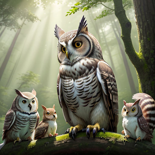 Cute Wise Owl in Mystical Tree · Creative Fabrica