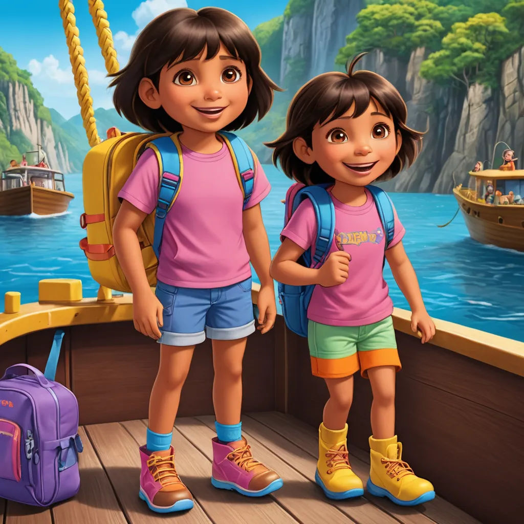 a couple of kids standing on a boat in the water with a backpack on their back and a backpack on their shoulder, lyco art, concept art, Felix-Kelly, promotional image
