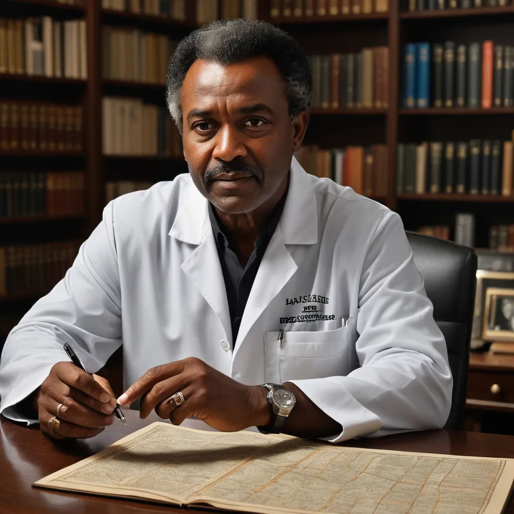 a man in a lab coat sitting at a desk with a book and pen in his hand and a book in front of him, neoplasticism, a character portrait, Dr. Atl, professional photo