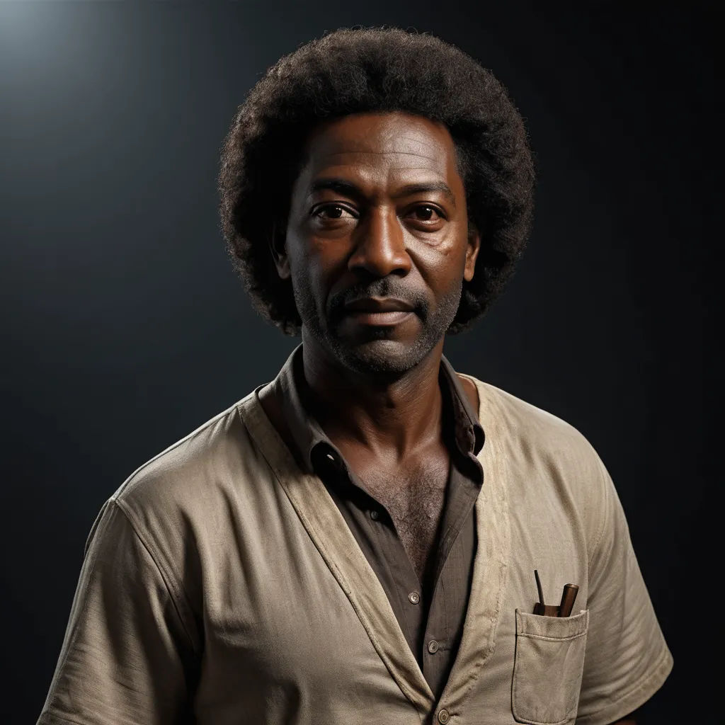 a man with a afro standing in front of a spotlight light in a dark room with a black background, photorealism, a character portrait, Derold Page, character portrait