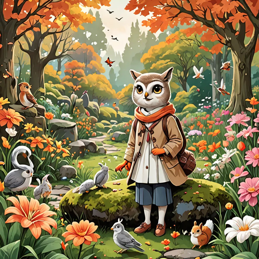 a painting of a woman with an owl on her shoulder and birds around her neck, in a forest, fantasy art, a storybook illustration, Chris LaBrooy, promotional image