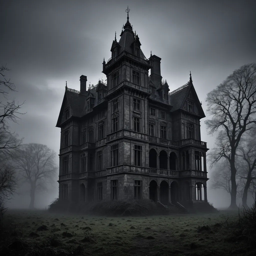 a large old building with a tower and a clock on it's side in a foggy forest, gothic art, a matte painting, Dirk Crabeth, gothic