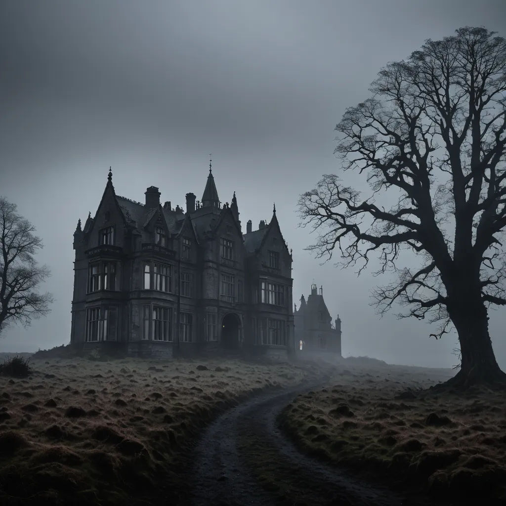 a large building with a tower and a tree in front of it on a foggy day with a path leading to it, gothic art, a matte painting, Dirk Crabeth, gothic