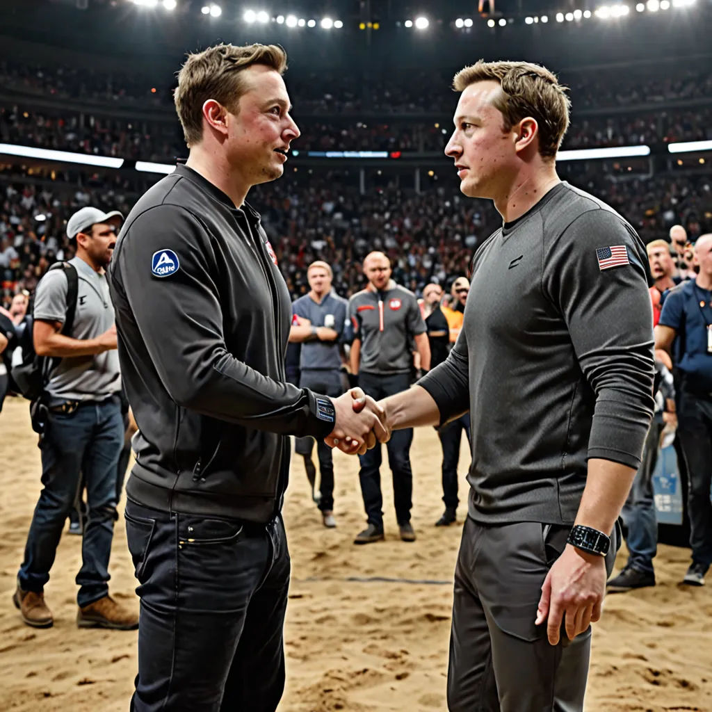 two men shaking hands in front of a crowd of people at a sporting event in a stadium with a crowd of people in the stands, futurism, a photo, Andries Both, tech wear