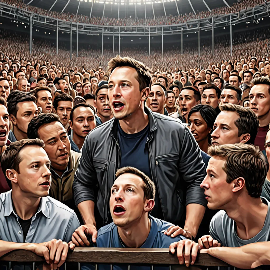 a painting of a man standing in front of a crowd of people in a stadium with his mouth open, excessivism, a detailed painting, Bob Singer, highly detailed digital painting