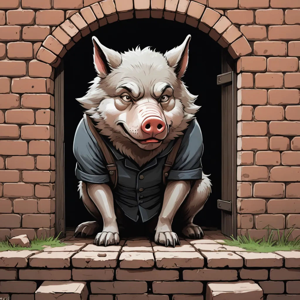 a cartoon wolf with a shirt on and a backpack on his back is looking out of a brick doorway, furry art, a character portrait, Cedric Seaut (Keos Masons), storybook illustration