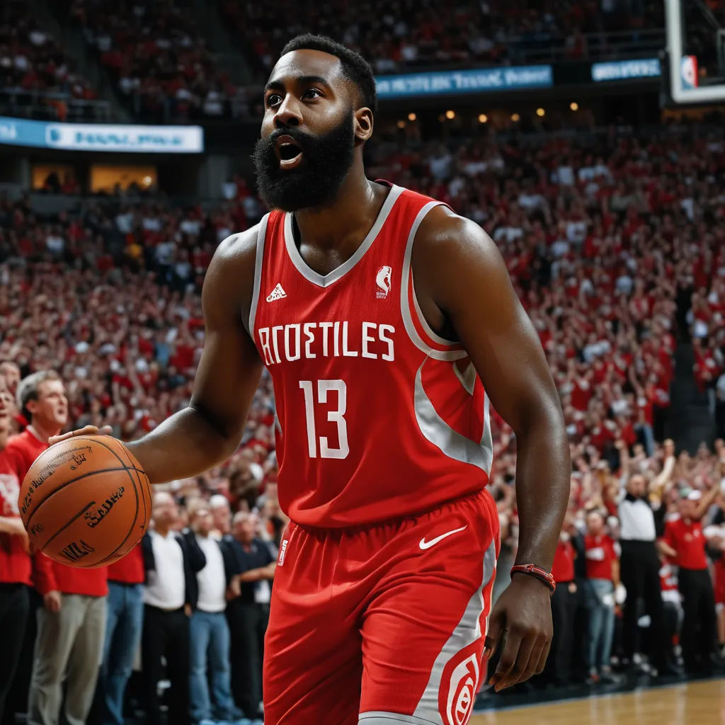 a man in a red uniform holding a basketball in front of a crowd of people in red shirts and white pants, process art, a poster, Chris LaBrooy, turnaround