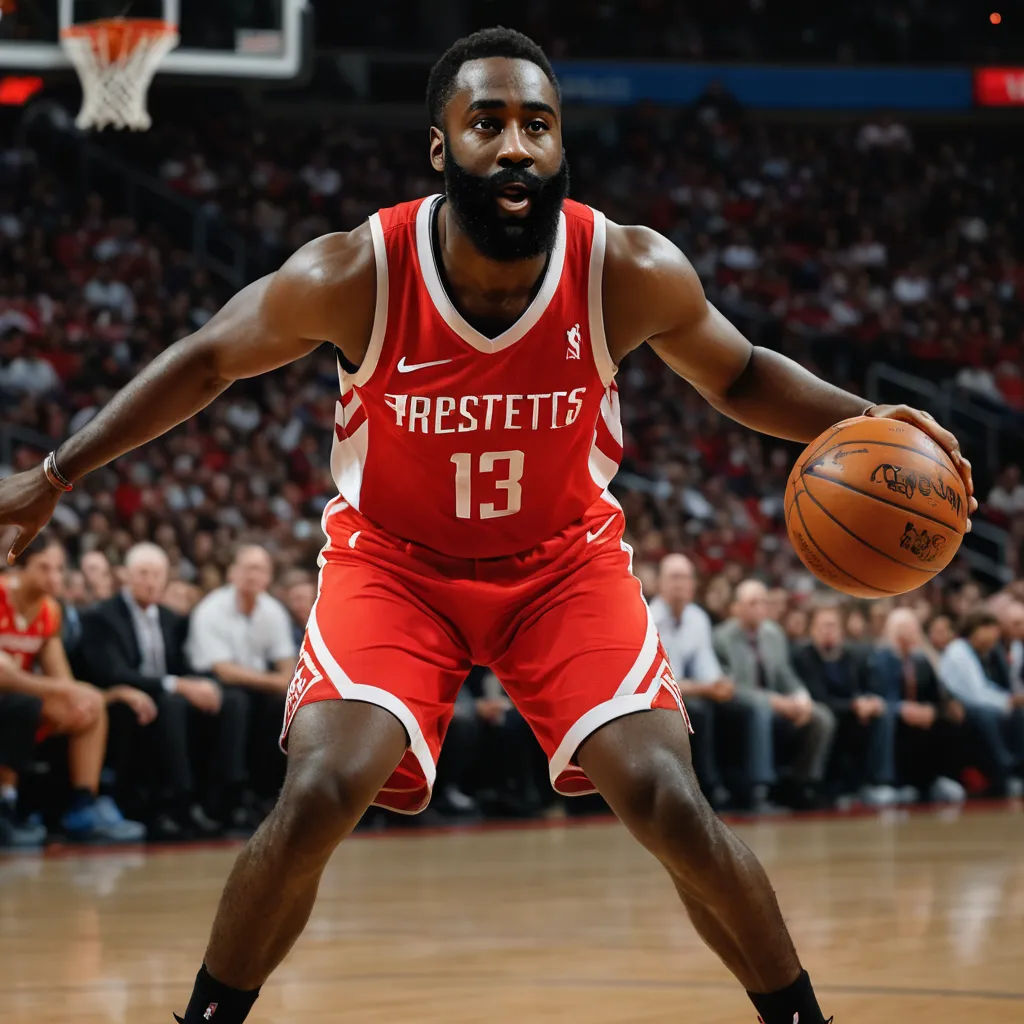 a man in a red uniform holding a basketball in front of a crowd of people in a stadium with a basketball in his hand, cubo-futurism, a poster, Avgust Černigoj, deep 3 point perspective