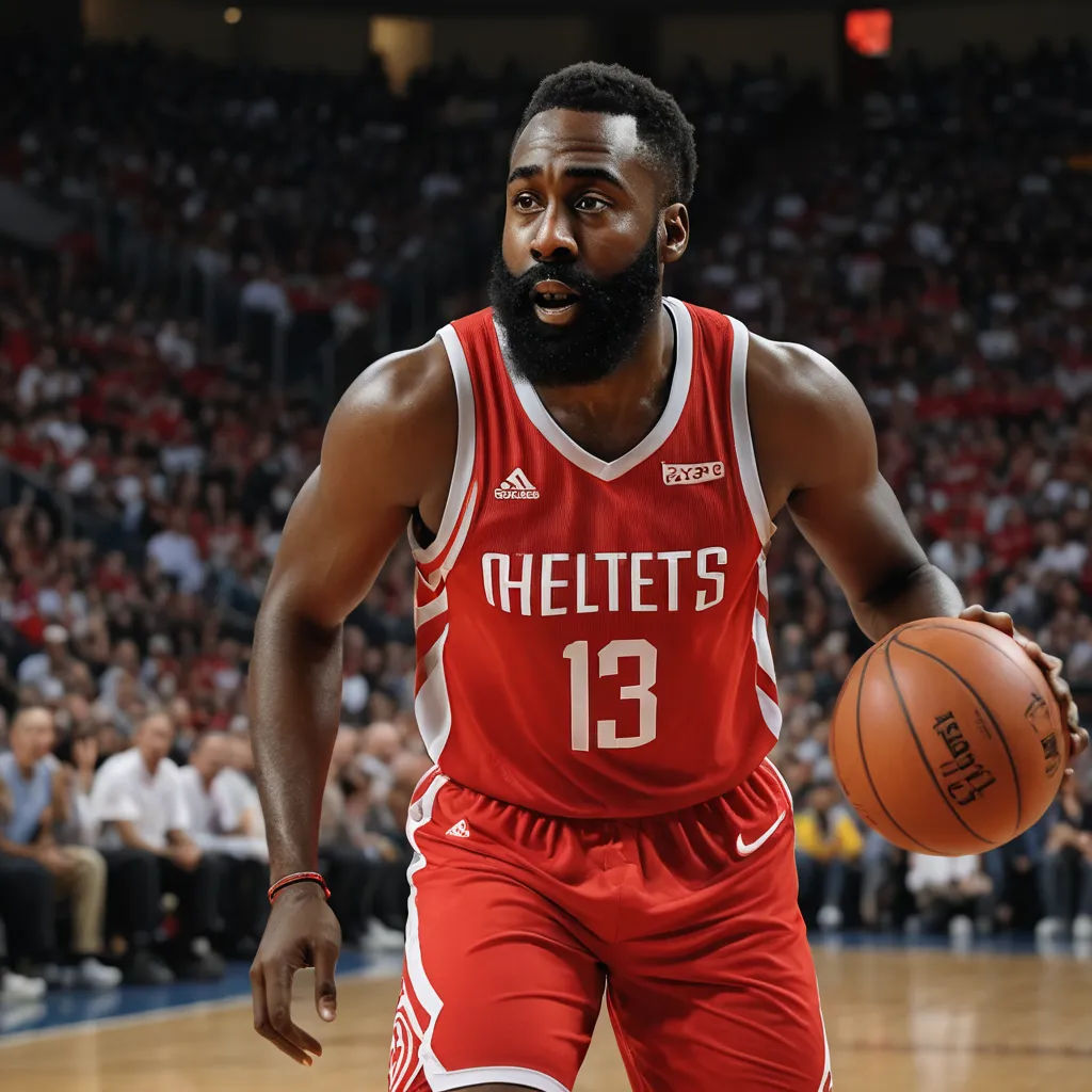 a man in a red uniform holding a basketball in front of a crowd of people in a stadium with a basketball in his hand, process art, a poster, Chris LaBrooy, deep 3 point perspective