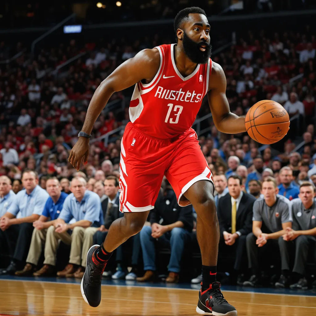 a man in a red uniform is playing basketball with a crowd watching him from the sidelines of the court, process art, a poster, Allan Brooks, turnaround