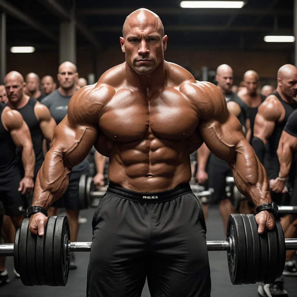 a man with a lot of muscles is posing for a picture in front of a group of men with dumbbells, precisionism, a marble sculpture, Anthony Palumbo, muscular