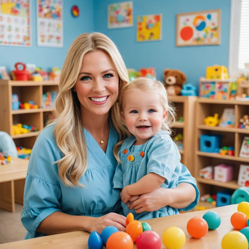 a woman holding a child in a room full of toys and toys on the floor and a wall of shelves, vancouver school, a stock photo, Evelyn Abelson, promotional image