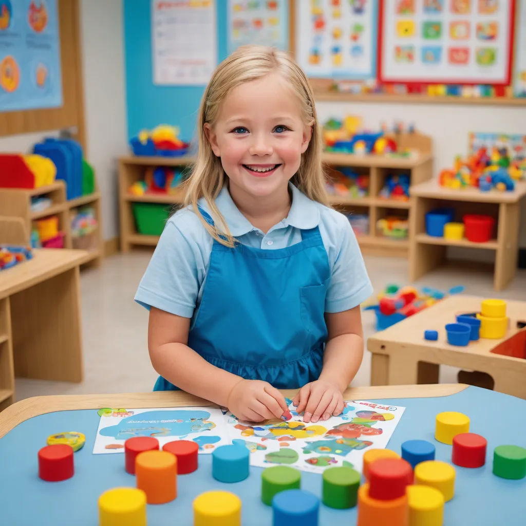 a little girl sitting at a table with a puzzle in front of her and a bunch of toys on the table, danube school, a stock photo, Art & Language, promotional image