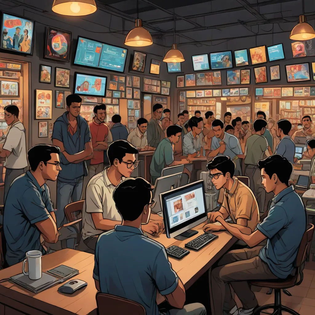a group of people sitting at a table in a room with computers and monitors on the walls and a man on the phone, Asaf Hanuka, serial art, a comic book panel, comic book