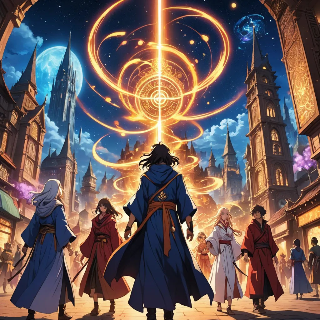 a group of people standing in front of a building with a lightening effect on it's face, rayonism, a poster, Cedric Seaut (Keos Masons), anime key visual
