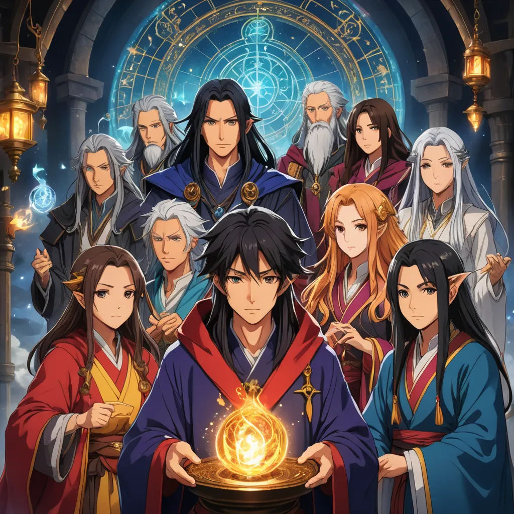 a group of people standing in front of a golden bowl with a light in it and a circle of people behind them, rayonism, poster art, Baiōken Eishun, official art