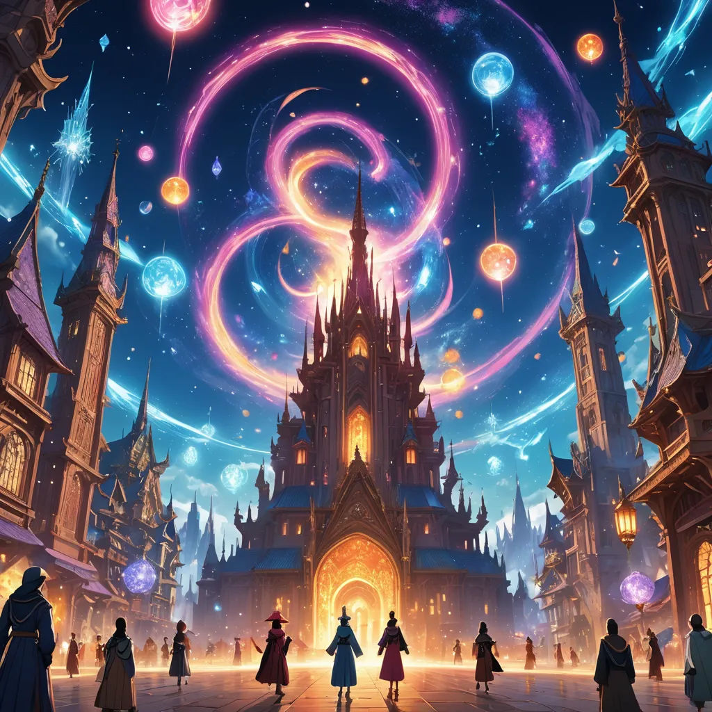 a painting of a castle with a lot of people around it and fireworks in the sky above it and a lot of people walking around, fantasy art, concept art, Chris LaBrooy, rossdraws global illumination