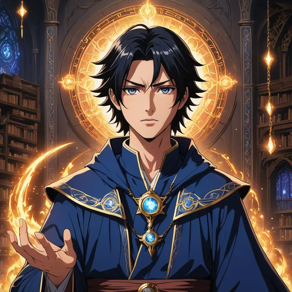 a man in a blue outfit with a golden ring around his neck and a ring around his neck, with a glowing halo around his neck, rayonism, a character portrait, Anne Said, anime key visual