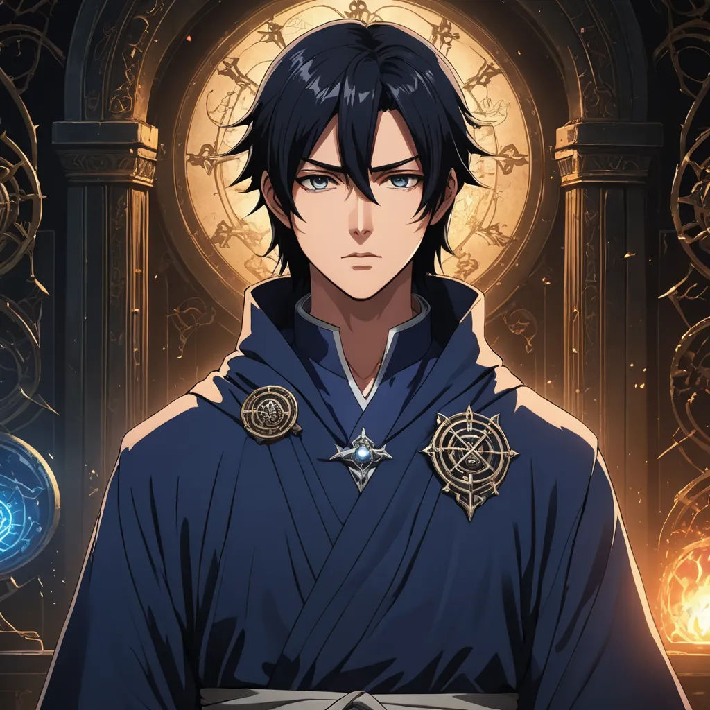 a man in a blue robe standing in front of a clock with a glowing light behind him and a glowing orb behind him, rayonism, a character portrait, Cedric Seaut (Keos Masons), official art