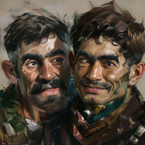 two men with painted faces and mustaches are posing for a picture together, one of them is a man with a mustache