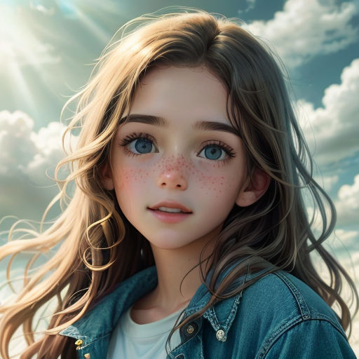 a girl with freckles on her face and freckles on her face, looking at the camera