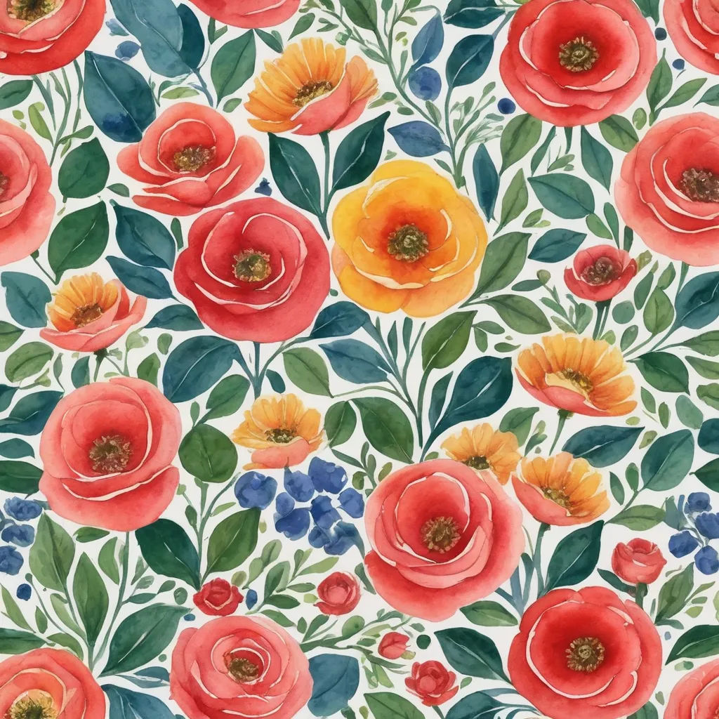 a painting of red and yellow flowers on a white background with green leaves and flowers on the bottom of the image, arts and crafts movement, a watercolor painting, Annabel Kidston, roses