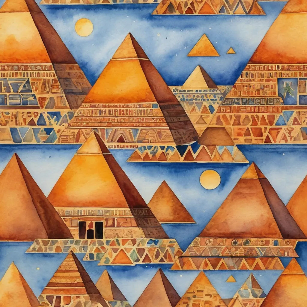 a painting of pyramids and a sky with clouds in the background and a full moon in the sky, analytical art, egyptian art, Ernst Thoms, stanley artgermm