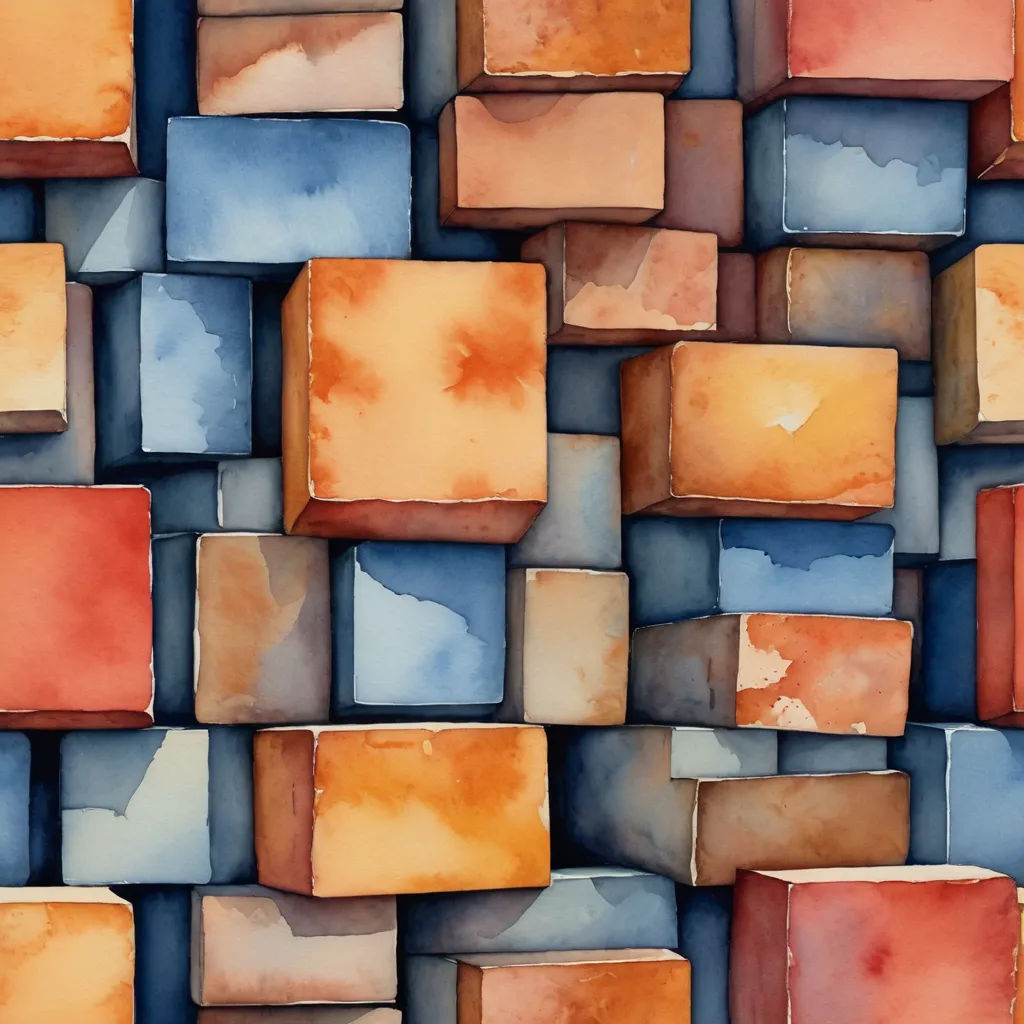 a painting of a bunch of blocks of different colors and shapes in a pattern of squares and rectangles, cubism, a watercolor painting, Chris LaBrooy, watercolor