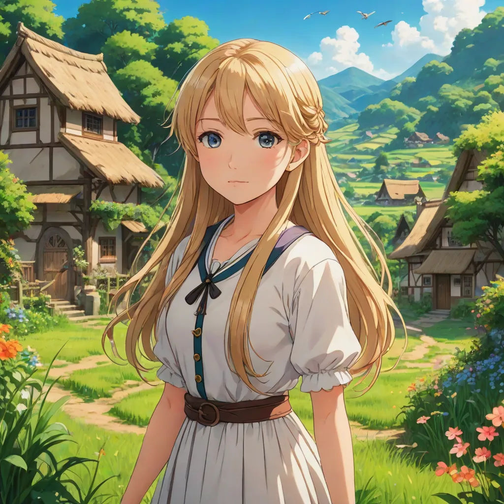 a girl in a dress standing in front of a house with a garden and flowers in front of her, sots art, a detailed painting, Chizuko Yoshida, official art