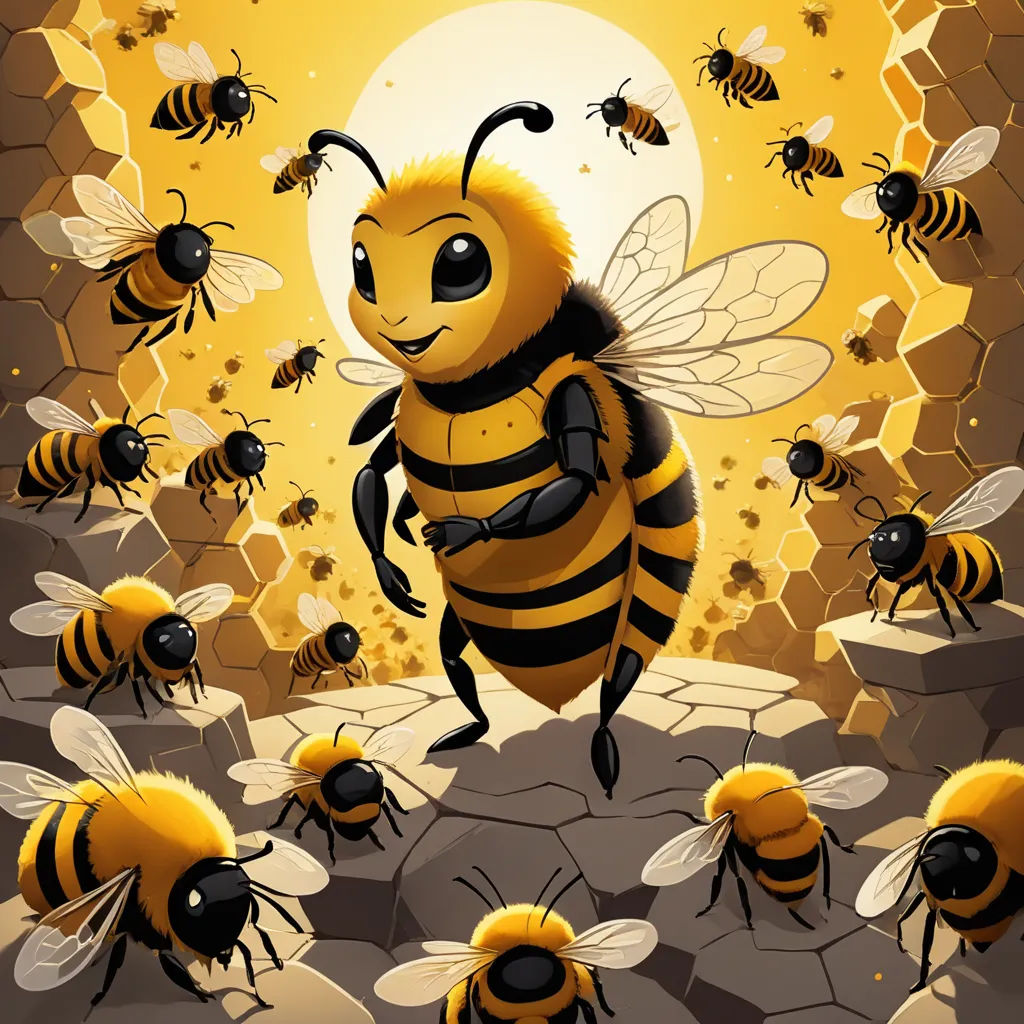 a bunch of bees flying around a bunch of honeybees in the air with the sun in the background, furry art, a storybook illustration, Chris LaBrooy, furaffinity