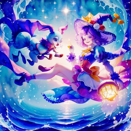 a painting of a girl and a dragon flying through the air with a moon in the background and stars in the sky