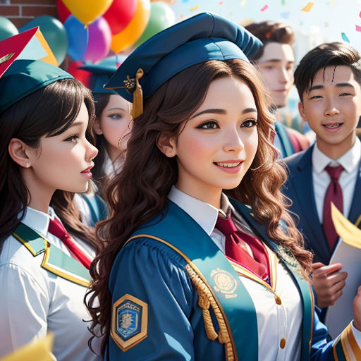 a group of people standing next to each other in graduation gowns and hats with balloons in the background