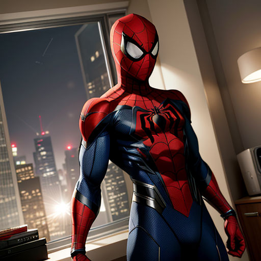 a man in a suit standing in front of a window with a city view in the background at night