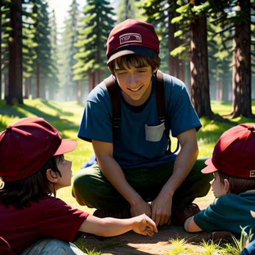 a group of young boys sitting on top of a field next to each other on a field of grass