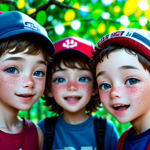 three boys with freckles on their faces and a freckle on their face are standing next to each other