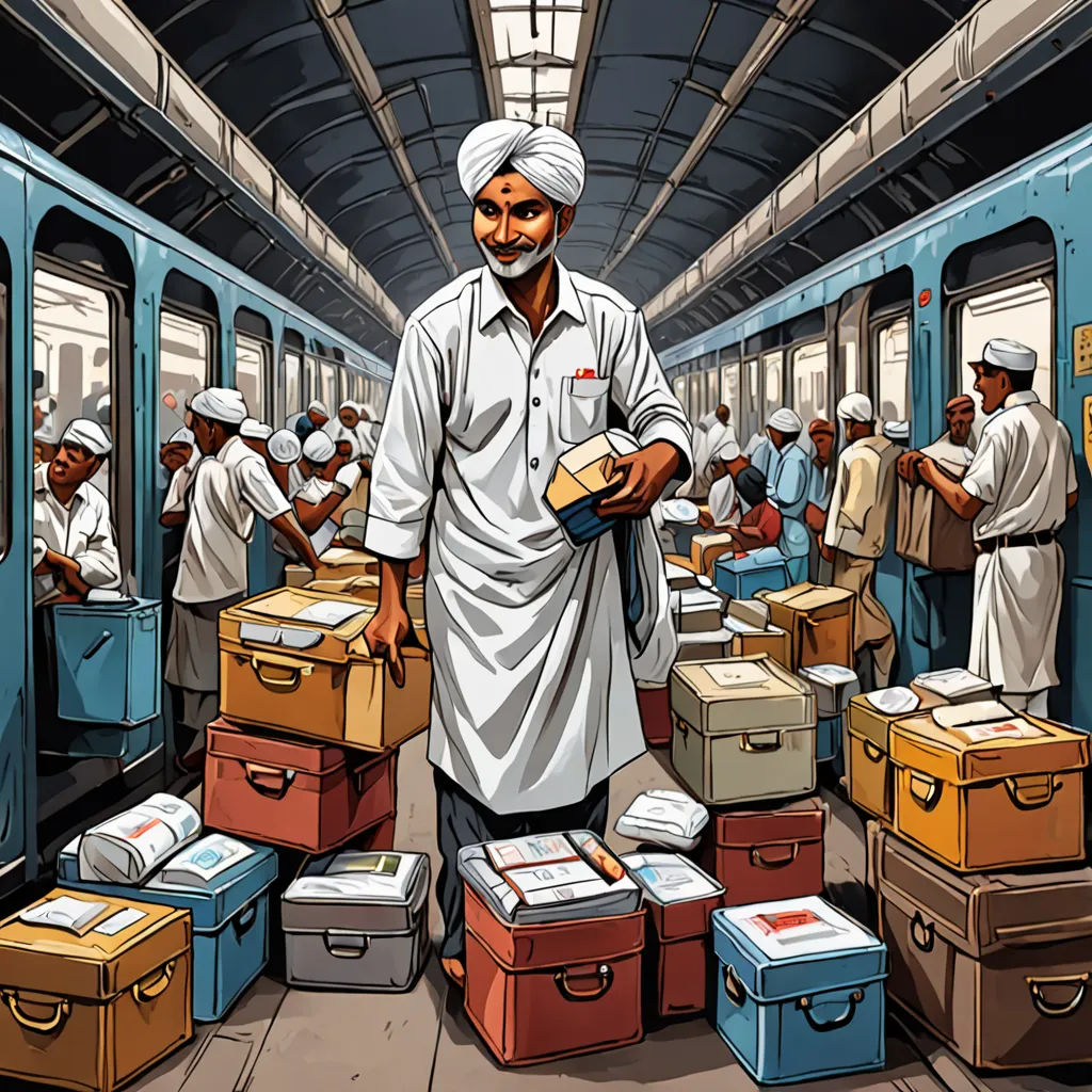 a man standing in a train station with many boxes of luggage on the floor and people standing around him, serial art, a storybook illustration, Ella Guru, digital illustration