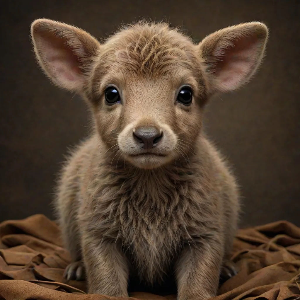 a baby lamb is sitting on a blanket looking at the camera with a sad look on its face and eyes, Aloysius O'Kelly, computer art, a photorealistic painting, animal photography