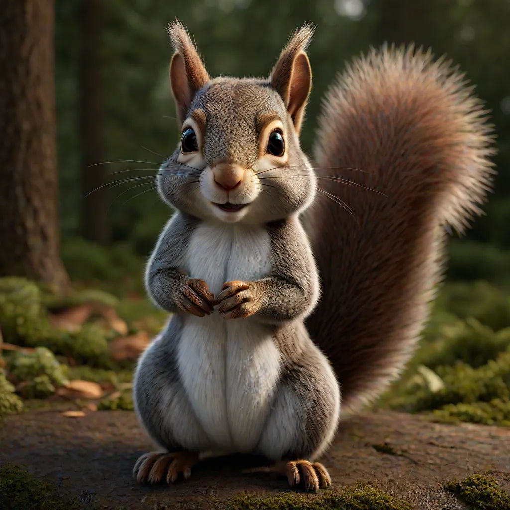 a squirrel is standing on its hind legs and is looking at the camera with a surprised look on its face, Chris LaBrooy, furry art, a 3D render, cgstudio