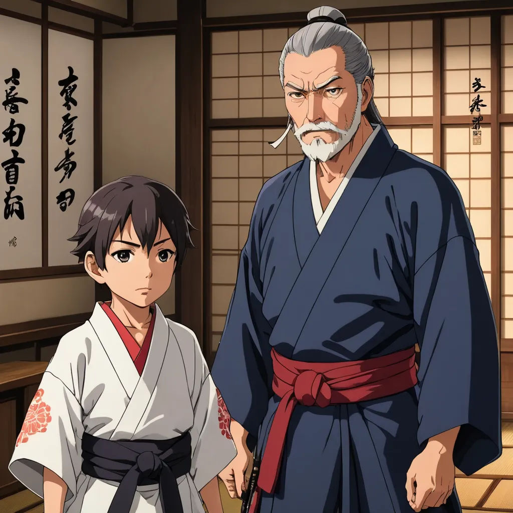 a man and a woman in a room with a wall with japanese characters on it and a sign that says,, ukiyo-e, concept art, Baiōken Eishun, official art