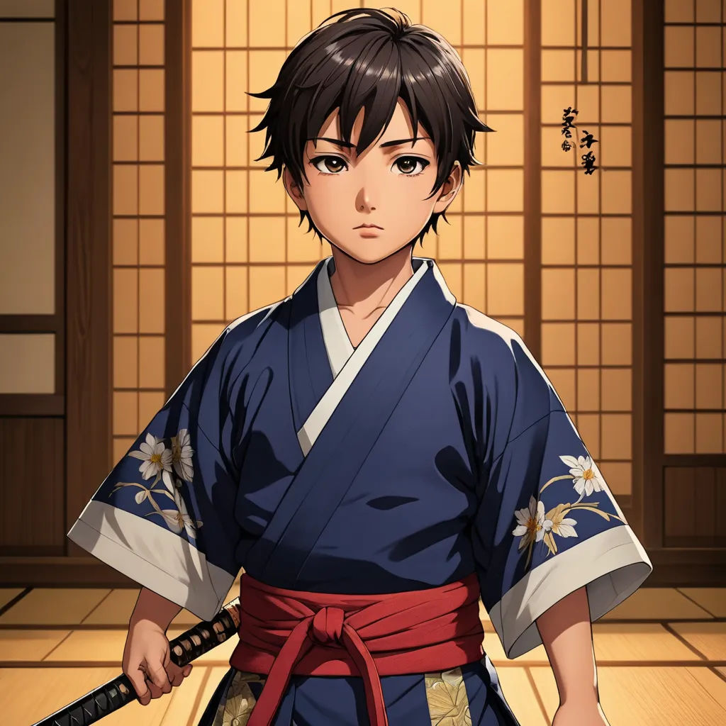 a man in a kimono holding a sword in a room with tatami mats on the floor and a window, sots art, a character portrait, Baiōken Eishun, official art