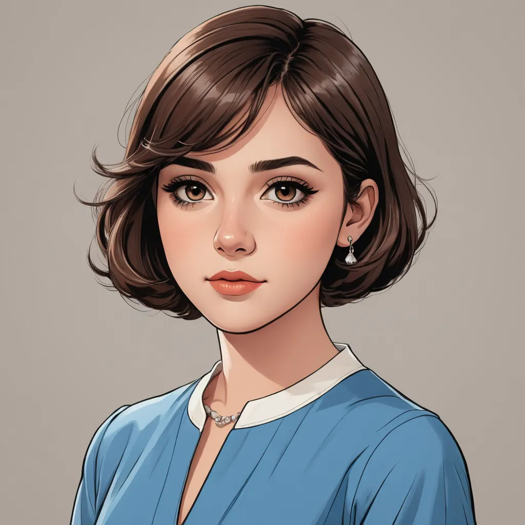 a woman with a blue dress and a necklace on her neck, with a gray background and a gray background, photorealism, a character portrait, Artgerm, stanley artgerm lau
