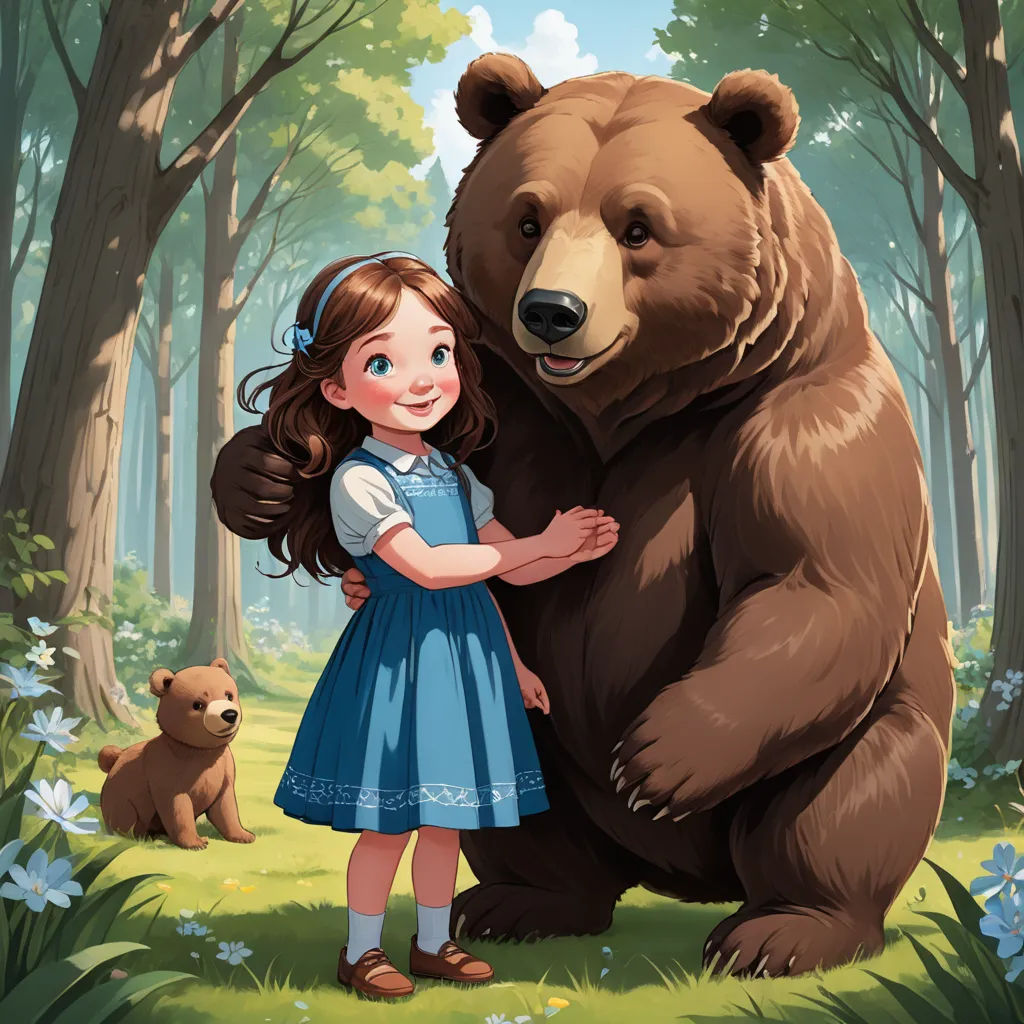a girl hugging a large bear in a forest with other bears around her illustration by alex macgrew, sots art, a storybook illustration, Aaron Jasinski, official art