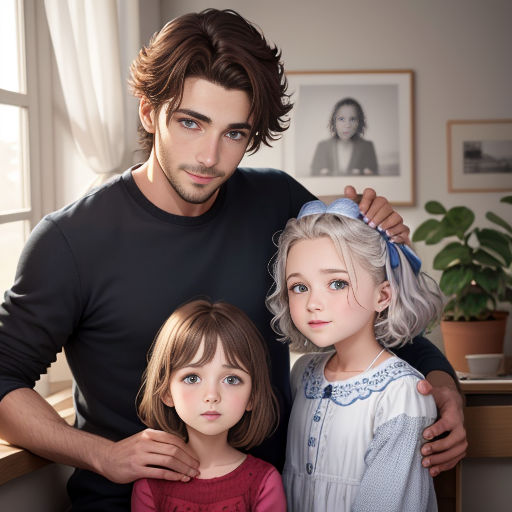 a man is holding two children in his arms and a woman is holding the child's hair in her other hand