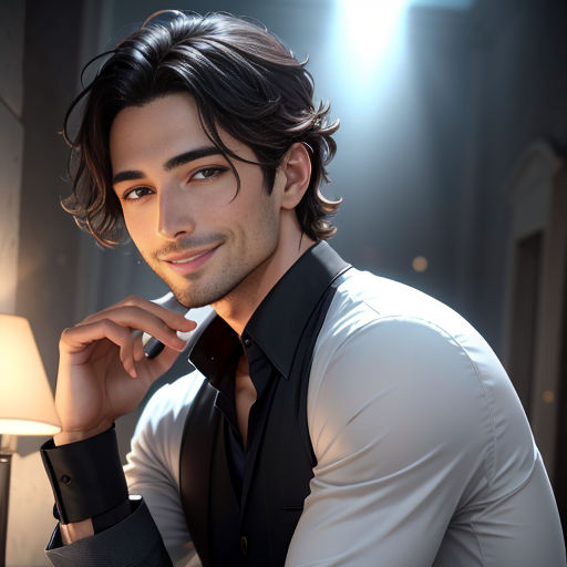a man in a white shirt and black tie posing for a picture with a lamp on the side of the room