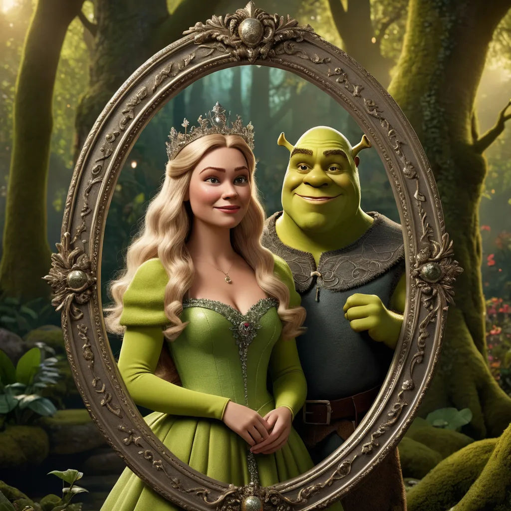 a cartoon picture of a woman and a man dressed as the same character in a forest with a mirror, international gothic, concept art, Altoon Sultan, promotional image