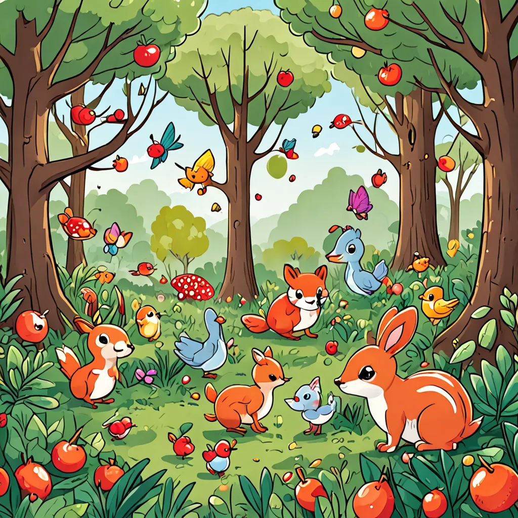 a cartoon of a forest with animals and birds in it's habitat, and a bird in the foreground, pop surrealism, a storybook illustration, Chris LaBrooy, storybook illustration
